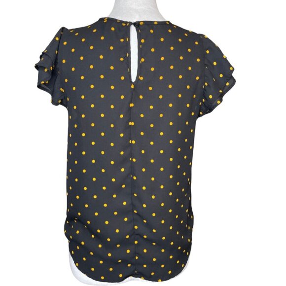 No Frills Los Angeles Polka Dot Buttterfly Sleeve Blouse Retro Office S - Picture 2 of 6